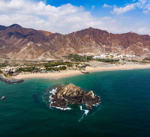 fujairah sandy beach in the united arab emirates aerial view