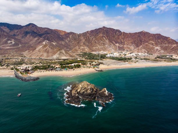 fujairah sandy beach in the united arab emirates aerial view